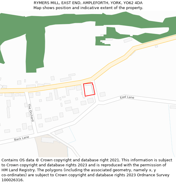 RYMERS MILL, EAST END, AMPLEFORTH, YORK, YO62 4DA: Location map and indicative extent of plot