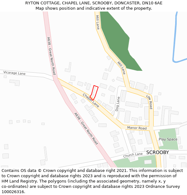 RYTON COTTAGE, CHAPEL LANE, SCROOBY, DONCASTER, DN10 6AE: Location map and indicative extent of plot