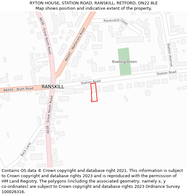 RYTON HOUSE, STATION ROAD, RANSKILL, RETFORD, DN22 8LE: Location map and indicative extent of plot