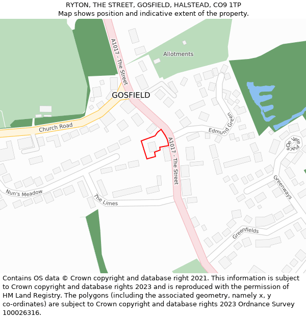RYTON, THE STREET, GOSFIELD, HALSTEAD, CO9 1TP: Location map and indicative extent of plot