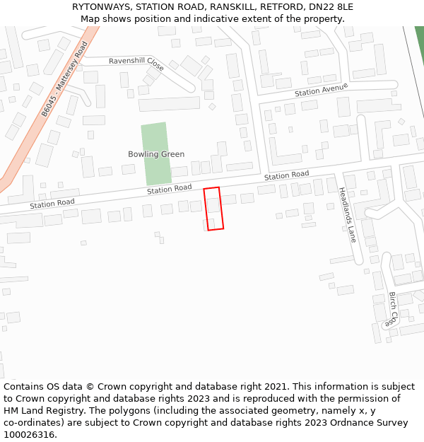 RYTONWAYS, STATION ROAD, RANSKILL, RETFORD, DN22 8LE: Location map and indicative extent of plot