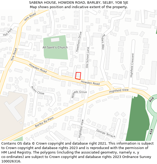 SABENA HOUSE, HOWDEN ROAD, BARLBY, SELBY, YO8 5JE: Location map and indicative extent of plot