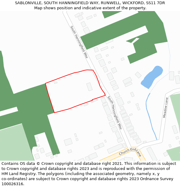 SABLONVILLE, SOUTH HANNINGFIELD WAY, RUNWELL, WICKFORD, SS11 7DR: Location map and indicative extent of plot