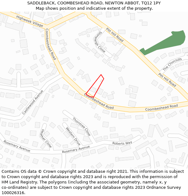 SADDLEBACK, COOMBESHEAD ROAD, NEWTON ABBOT, TQ12 1PY: Location map and indicative extent of plot