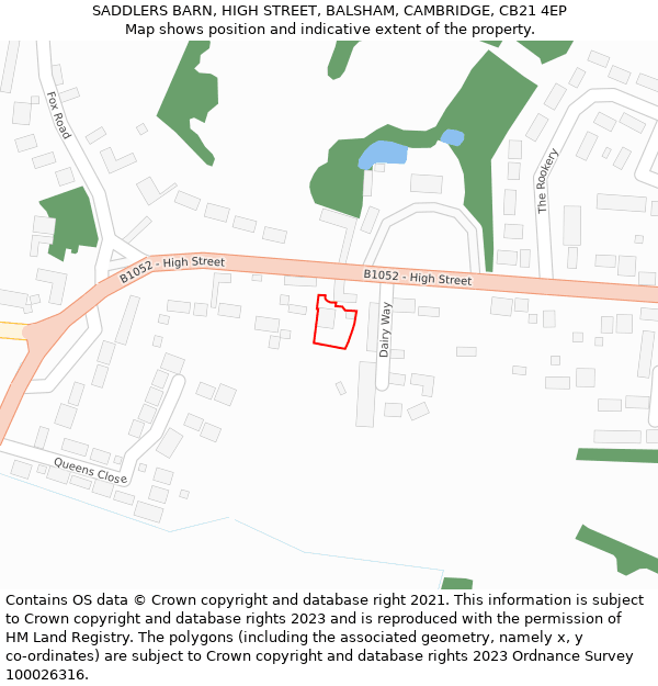 SADDLERS BARN, HIGH STREET, BALSHAM, CAMBRIDGE, CB21 4EP: Location map and indicative extent of plot