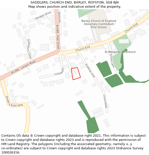 SADDLERS, CHURCH END, BARLEY, ROYSTON, SG8 8JN: Location map and indicative extent of plot