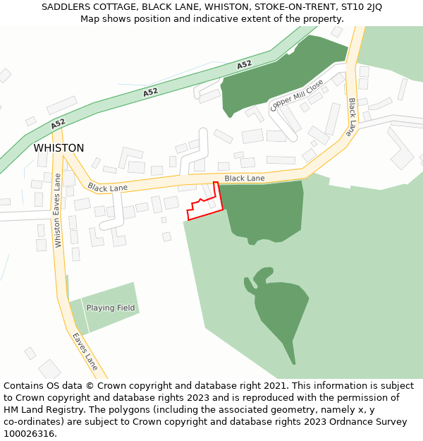 SADDLERS COTTAGE, BLACK LANE, WHISTON, STOKE-ON-TRENT, ST10 2JQ: Location map and indicative extent of plot