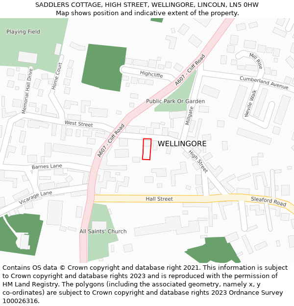 SADDLERS COTTAGE, HIGH STREET, WELLINGORE, LINCOLN, LN5 0HW: Location map and indicative extent of plot