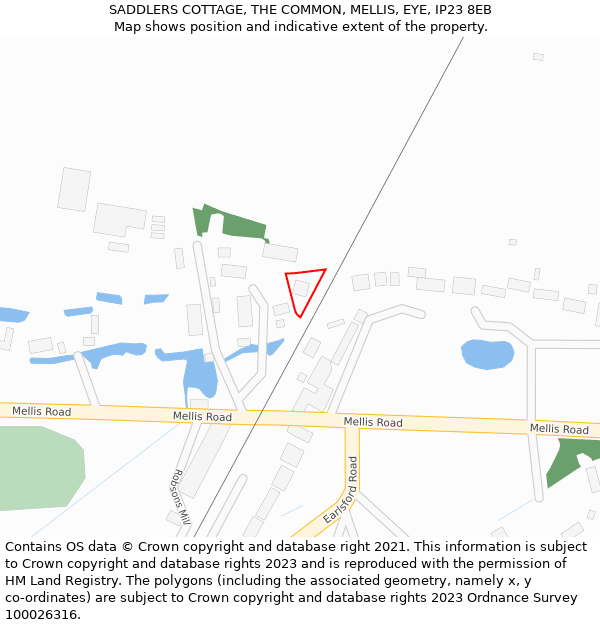 SADDLERS COTTAGE, THE COMMON, MELLIS, EYE, IP23 8EB: Location map and indicative extent of plot