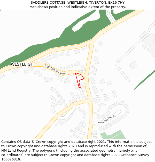 SADDLERS COTTAGE, WESTLEIGH, TIVERTON, EX16 7HY: Location map and indicative extent of plot