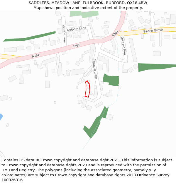 SADDLERS, MEADOW LANE, FULBROOK, BURFORD, OX18 4BW: Location map and indicative extent of plot