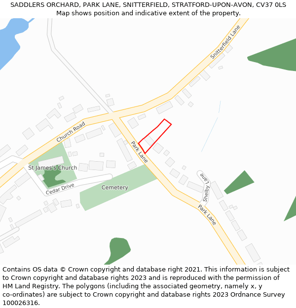 SADDLERS ORCHARD, PARK LANE, SNITTERFIELD, STRATFORD-UPON-AVON, CV37 0LS: Location map and indicative extent of plot