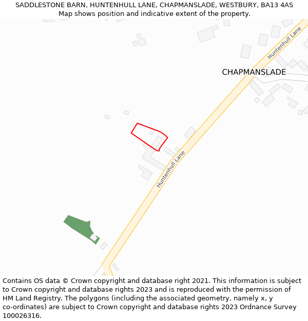 SADDLESTONE BARN, HUNTENHULL LANE, CHAPMANSLADE, WESTBURY, BA13 4AS: Location map and indicative extent of plot