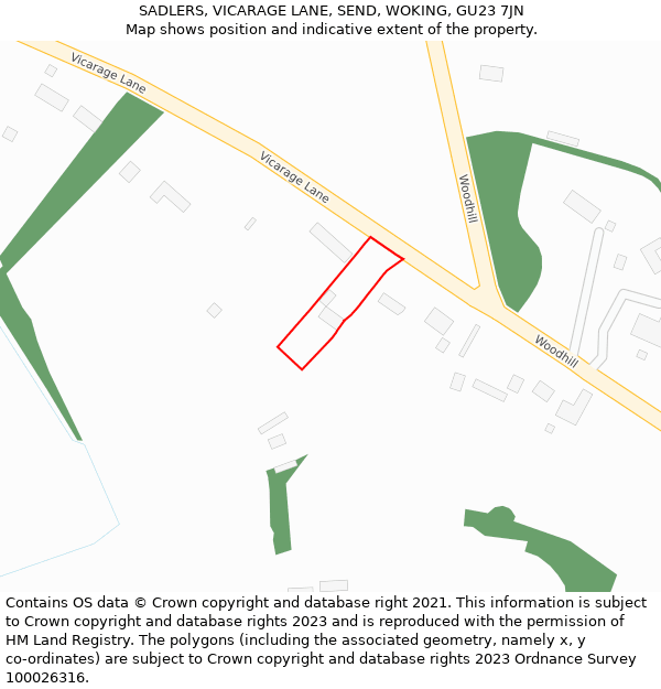 SADLERS, VICARAGE LANE, SEND, WOKING, GU23 7JN: Location map and indicative extent of plot