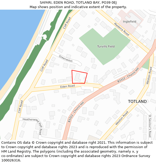 SAFARI, EDEN ROAD, TOTLAND BAY, PO39 0EJ: Location map and indicative extent of plot