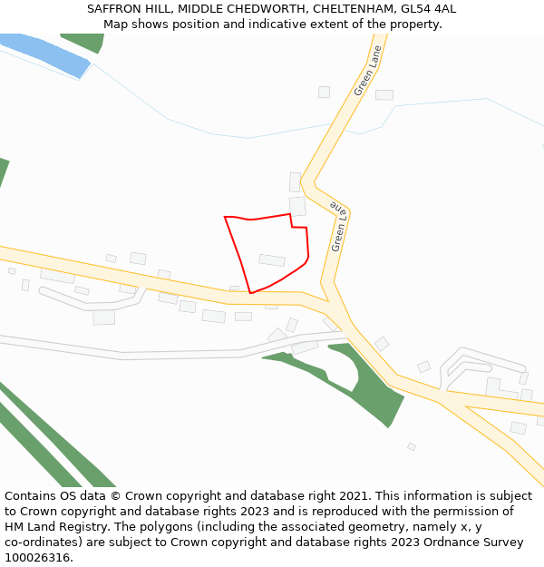 SAFFRON HILL, MIDDLE CHEDWORTH, CHELTENHAM, GL54 4AL: Location map and indicative extent of plot