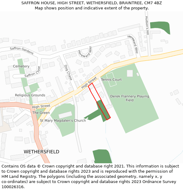 SAFFRON HOUSE, HIGH STREET, WETHERSFIELD, BRAINTREE, CM7 4BZ: Location map and indicative extent of plot