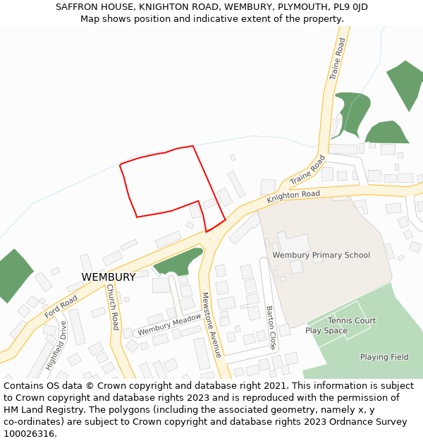SAFFRON HOUSE, KNIGHTON ROAD, WEMBURY, PLYMOUTH, PL9 0JD: Location map and indicative extent of plot