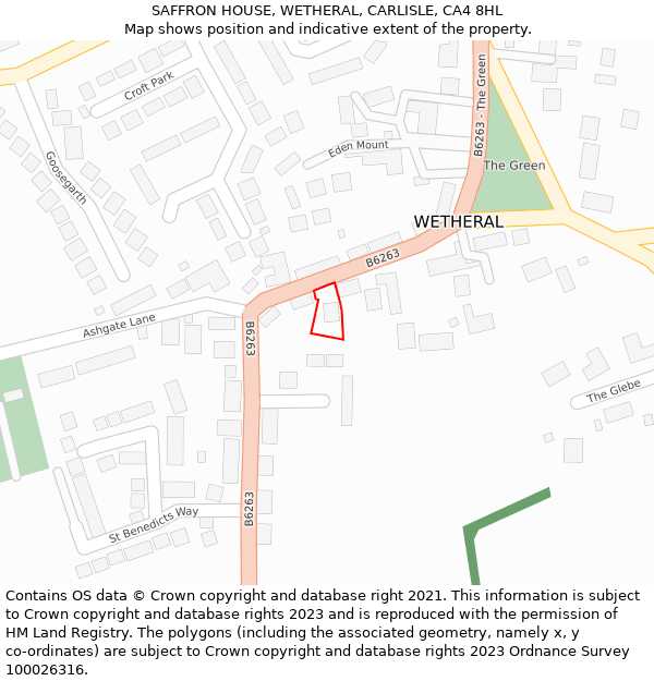 SAFFRON HOUSE, WETHERAL, CARLISLE, CA4 8HL: Location map and indicative extent of plot