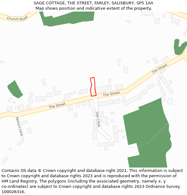 SAGE COTTAGE, THE STREET, FARLEY, SALISBURY, SP5 1AA: Location map and indicative extent of plot