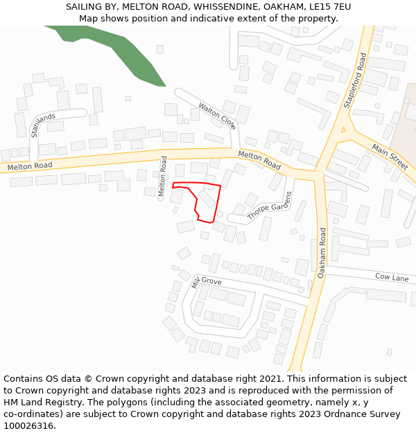 SAILING BY, MELTON ROAD, WHISSENDINE, OAKHAM, LE15 7EU: Location map and indicative extent of plot