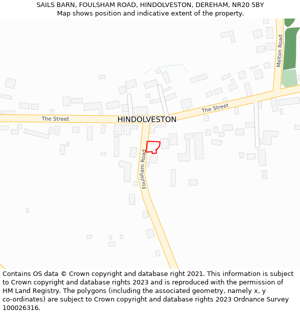 SAILS BARN, FOULSHAM ROAD, HINDOLVESTON, DEREHAM, NR20 5BY: Location map and indicative extent of plot