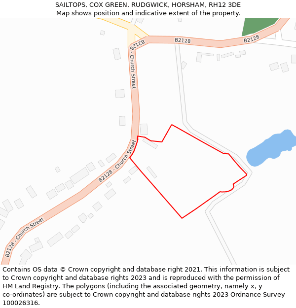 SAILTOPS, COX GREEN, RUDGWICK, HORSHAM, RH12 3DE: Location map and indicative extent of plot