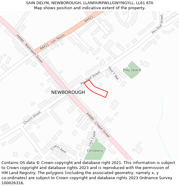 SAIN DELYN, NEWBOROUGH, LLANFAIRPWLLGWYNGYLL, LL61 6TA: Location map and indicative extent of plot