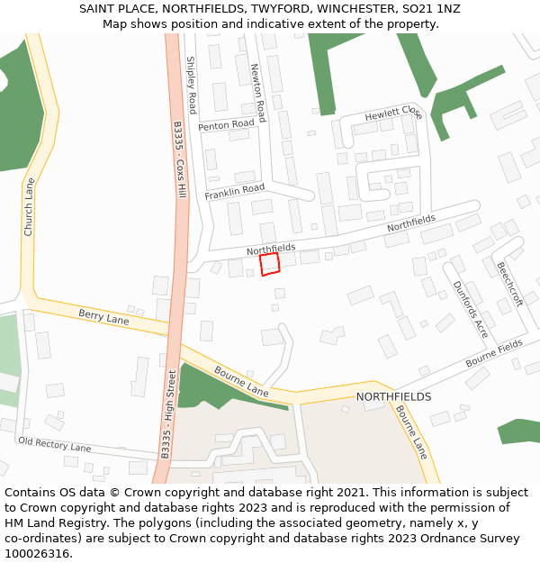 SAINT PLACE, NORTHFIELDS, TWYFORD, WINCHESTER, SO21 1NZ: Location map and indicative extent of plot