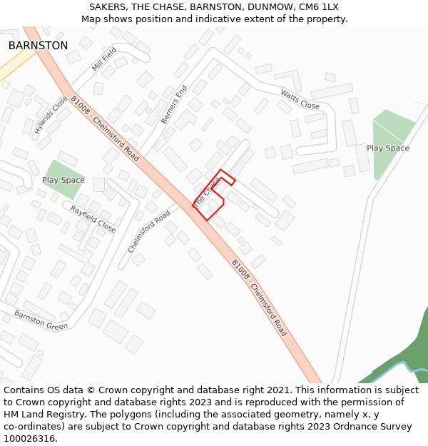 SAKERS, THE CHASE, BARNSTON, DUNMOW, CM6 1LX: Location map and indicative extent of plot