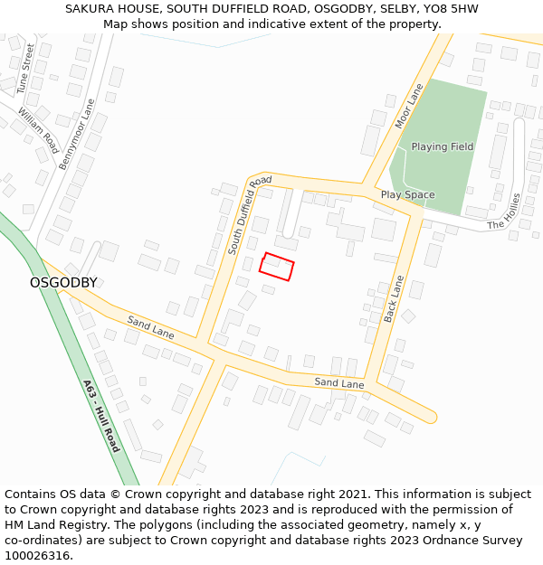 SAKURA HOUSE, SOUTH DUFFIELD ROAD, OSGODBY, SELBY, YO8 5HW: Location map and indicative extent of plot