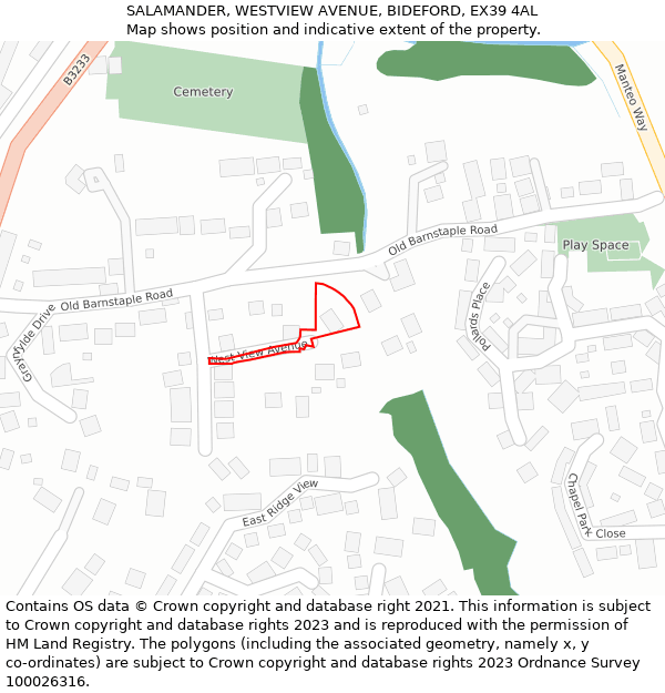 SALAMANDER, WESTVIEW AVENUE, BIDEFORD, EX39 4AL: Location map and indicative extent of plot