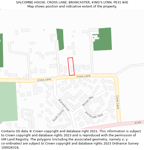 SALCOMBE HOUSE, CROSS LANE, BRANCASTER, KING'S LYNN, PE31 8AE: Location map and indicative extent of plot