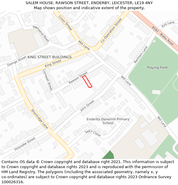 SALEM HOUSE, RAWSON STREET, ENDERBY, LEICESTER, LE19 4NY: Location map and indicative extent of plot