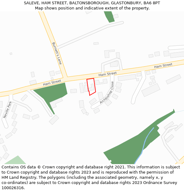 SALEVE, HAM STREET, BALTONSBOROUGH, GLASTONBURY, BA6 8PT: Location map and indicative extent of plot