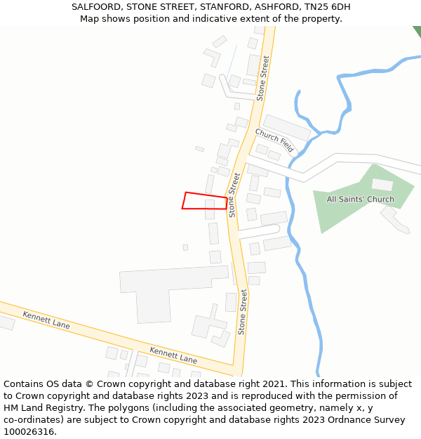 SALFOORD, STONE STREET, STANFORD, ASHFORD, TN25 6DH: Location map and indicative extent of plot