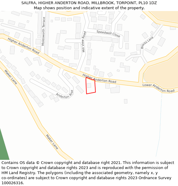 SALFRA, HIGHER ANDERTON ROAD, MILLBROOK, TORPOINT, PL10 1DZ: Location map and indicative extent of plot