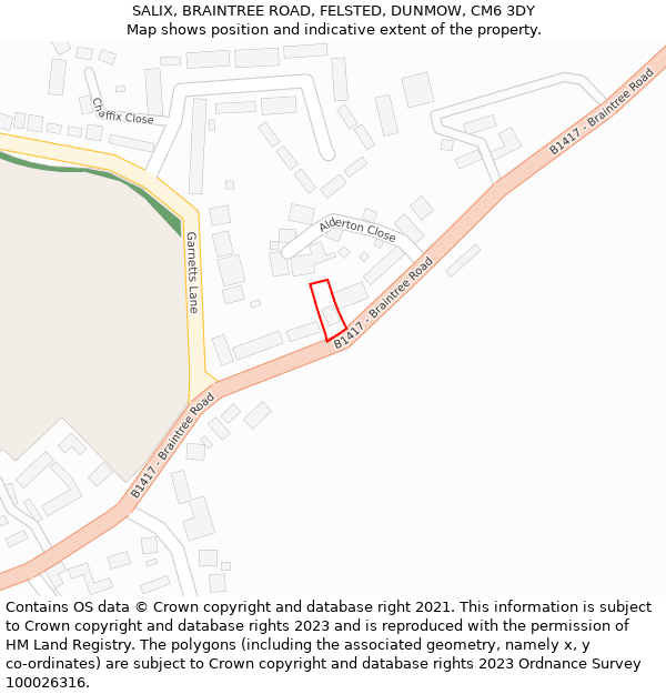 SALIX, BRAINTREE ROAD, FELSTED, DUNMOW, CM6 3DY: Location map and indicative extent of plot