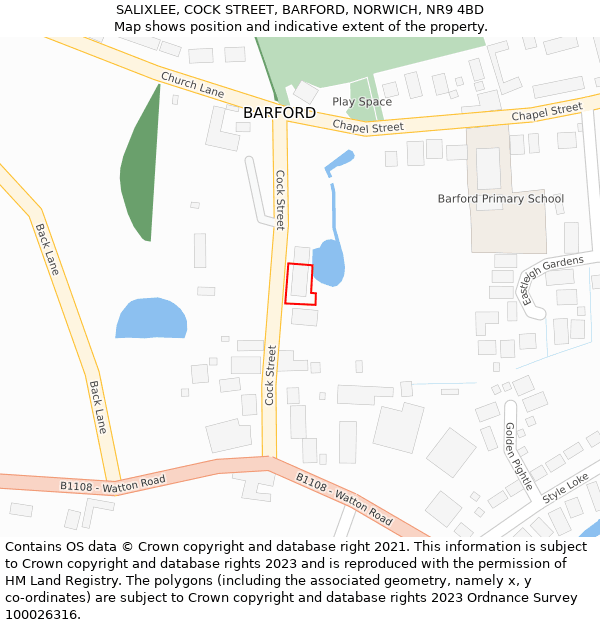 SALIXLEE, COCK STREET, BARFORD, NORWICH, NR9 4BD: Location map and indicative extent of plot