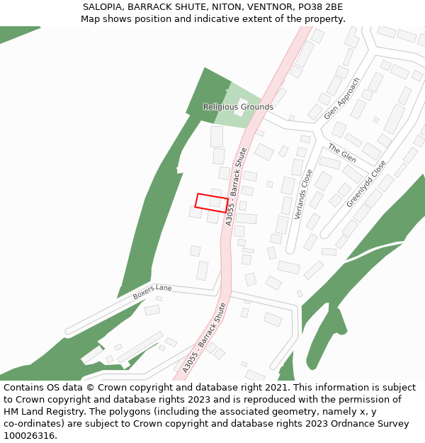 SALOPIA, BARRACK SHUTE, NITON, VENTNOR, PO38 2BE: Location map and indicative extent of plot