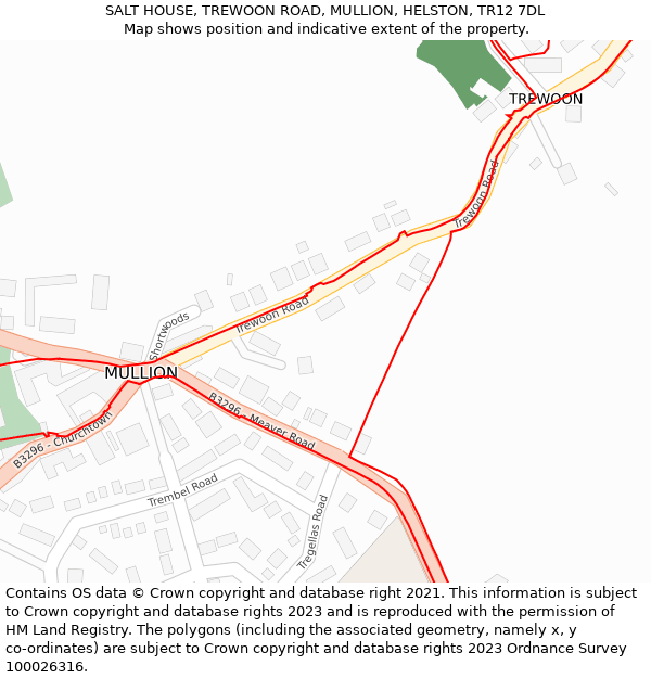 SALT HOUSE, TREWOON ROAD, MULLION, HELSTON, TR12 7DL: Location map and indicative extent of plot