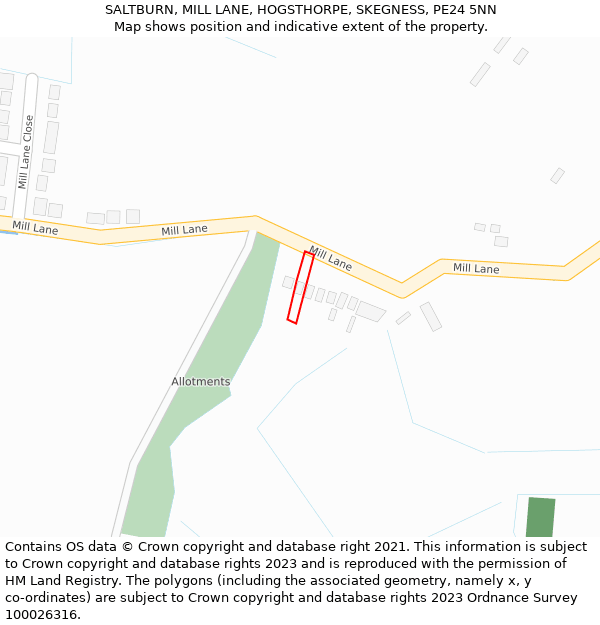 SALTBURN, MILL LANE, HOGSTHORPE, SKEGNESS, PE24 5NN: Location map and indicative extent of plot