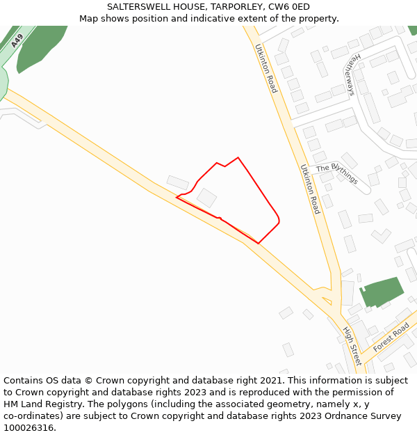 SALTERSWELL HOUSE, TARPORLEY, CW6 0ED: Location map and indicative extent of plot