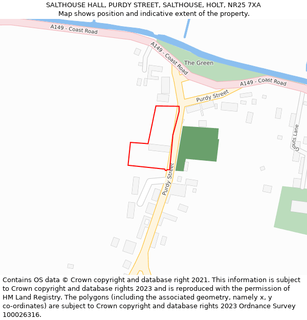 SALTHOUSE HALL, PURDY STREET, SALTHOUSE, HOLT, NR25 7XA: Location map and indicative extent of plot