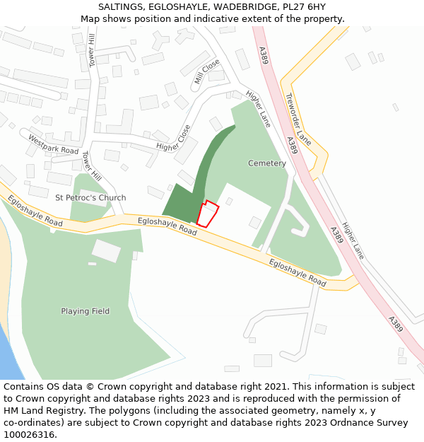 SALTINGS, EGLOSHAYLE, WADEBRIDGE, PL27 6HY: Location map and indicative extent of plot