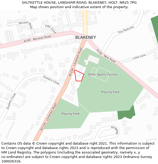 SALTKETTLE HOUSE, LANGHAM ROAD, BLAKENEY, HOLT, NR25 7PG: Location map and indicative extent of plot