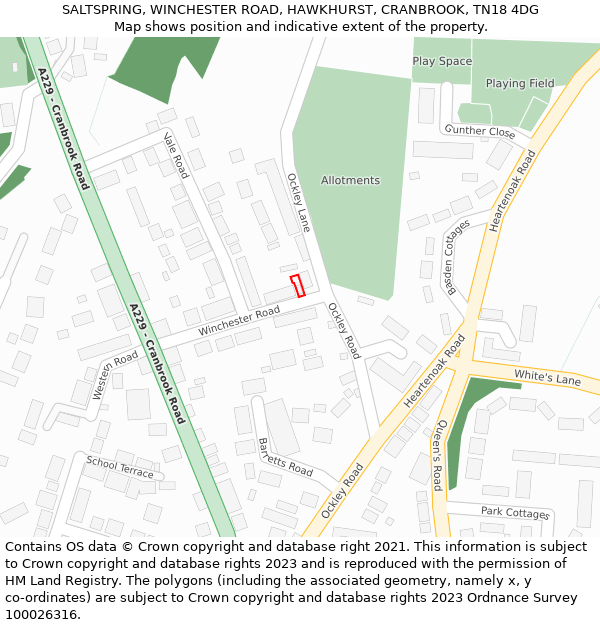 SALTSPRING, WINCHESTER ROAD, HAWKHURST, CRANBROOK, TN18 4DG: Location map and indicative extent of plot