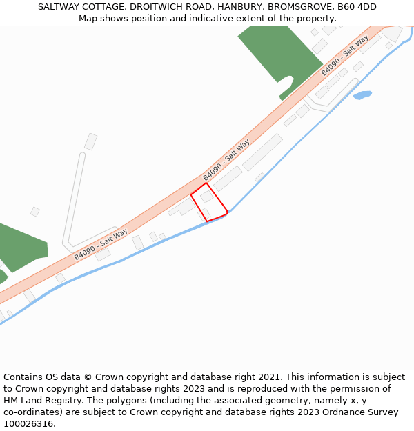 SALTWAY COTTAGE, DROITWICH ROAD, HANBURY, BROMSGROVE, B60 4DD: Location map and indicative extent of plot