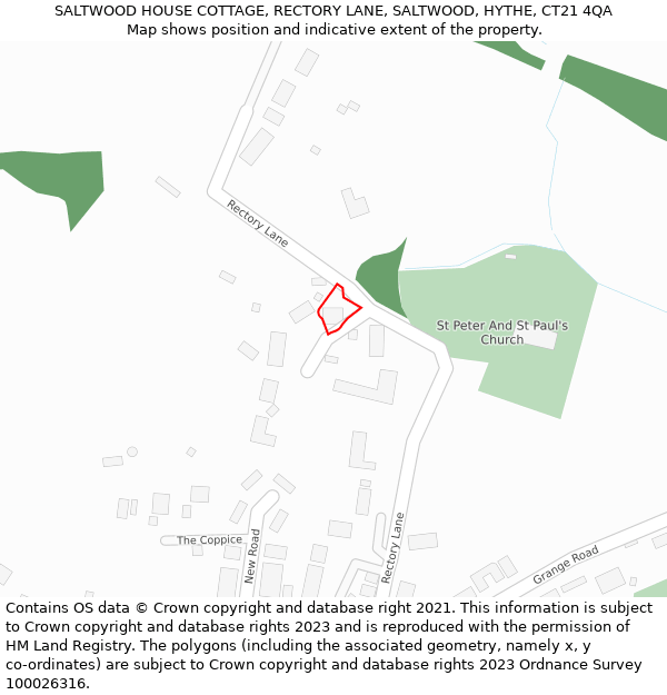 SALTWOOD HOUSE COTTAGE, RECTORY LANE, SALTWOOD, HYTHE, CT21 4QA: Location map and indicative extent of plot