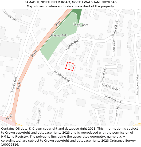 SAMADHI, NORTHFIELD ROAD, NORTH WALSHAM, NR28 0AS: Location map and indicative extent of plot